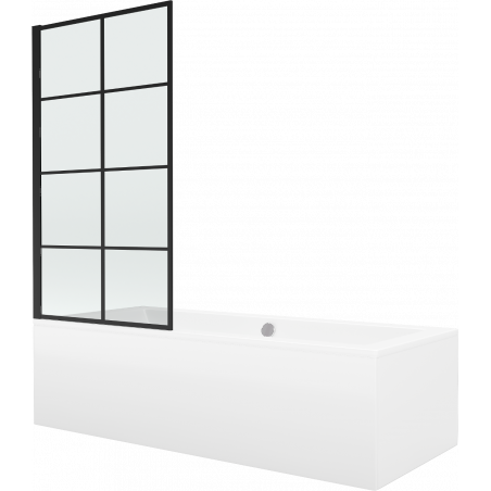 Mexen Cube téglalap alakú fürdőkád 170 x 80 cm burkolattal és 1-szárnyú paravánnal 80 cm, fekete minta