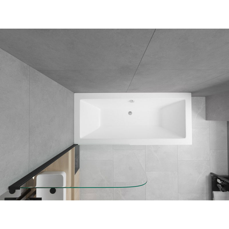 Mexen Cube cadă dreptunghiulară 180 x 80 cm cu panou și paravan cu 1 canat 70 cm, transparent, negru - 550518080X9007017000