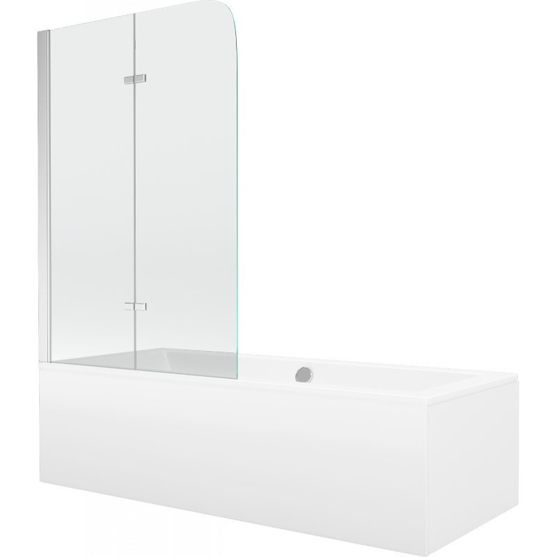 Mexen Cube cadă dreptunghiulară 180 x 80 cm cu panouri si paravan cu 2 aripi 80 cm, transparent, Crom - 550518080X9008020100