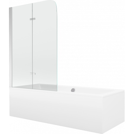 Mexen Cube cadă dreptunghiulară 180 x 80 cm cu panouri si paravan cu 2 aripi 80 cm, transparent, Crom - 550518080X9008020100