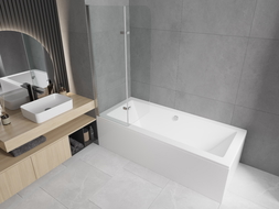 Mexen Cube téglalap alakú kád 180 x 80 cm burkolattal és 2-szárnyú paravánnal 80 cm, átlátszó, króm - 550518080X9008020100