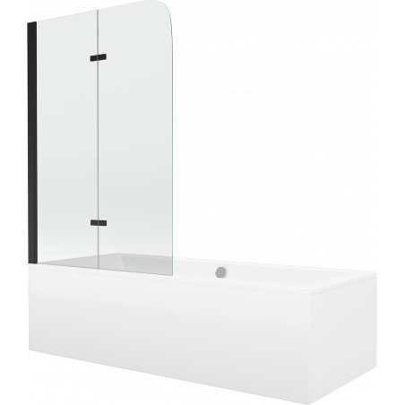 Cadă dreptunghiulară Mexen Cube 180 x 80 cm cu panou și paravan cu 2 uși 80 cm, transparent, negru - 550518080X9008027000