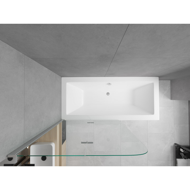 Mexen Cube 180 x 80 cm-es, burkolattal és 2 szárnyú, 100 cm-es paravánnal ellátott téglalap alakú kád, átlátszó,