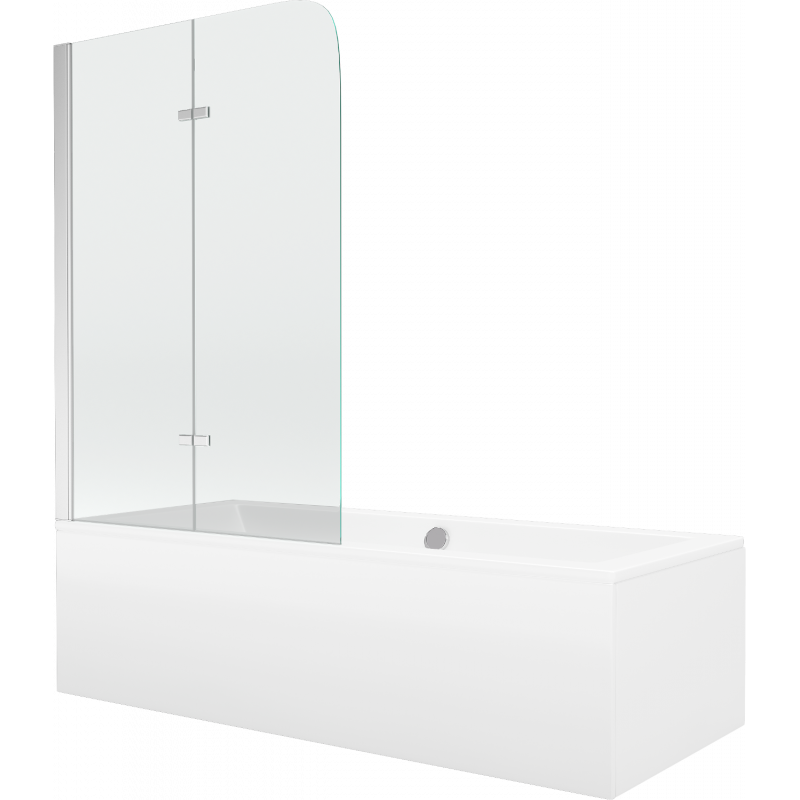 Mexen Cube 180 x 80 cm-es, burkolattal és 2 szárnyú, 100 cm-es paravánnal ellátott téglalap alakú kád, átlátszó,
