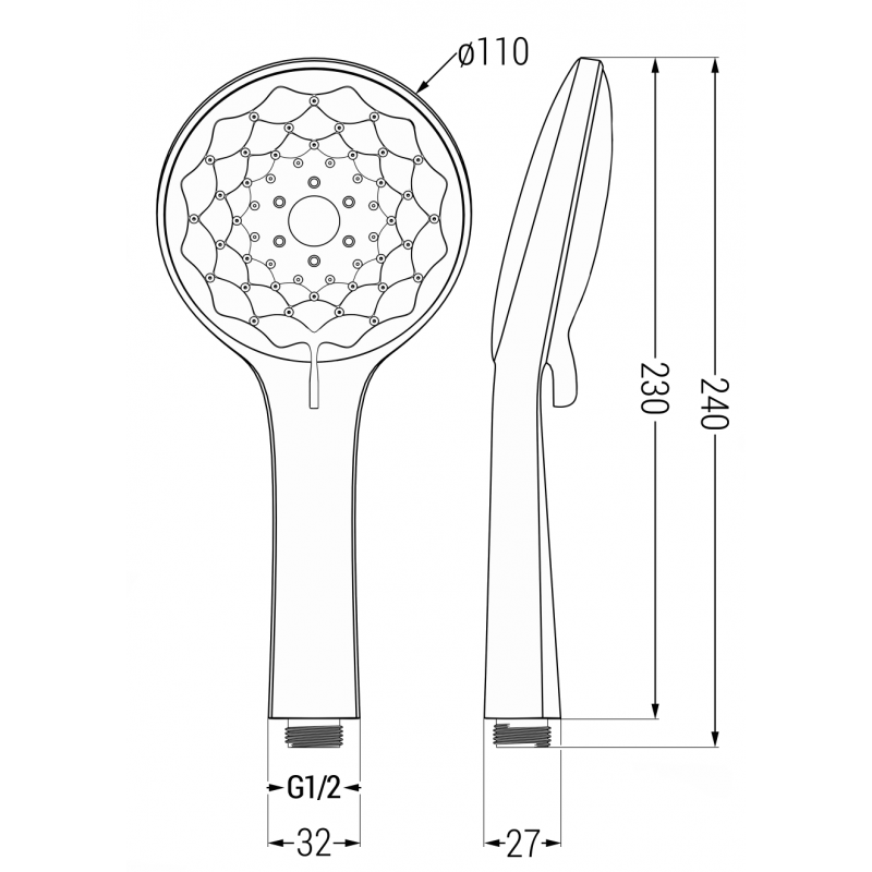 Mexen R-74 3-funkciós zuhanyfej, fekete - 79574-70
