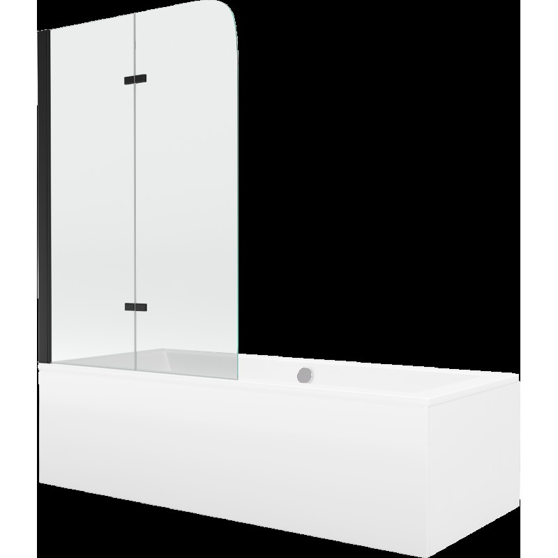 Mexen Cube cadă dreptunghiulară 180 x 80 cm cu panouri si paravan cu 2 aripi 100 cm, transparent, Neagră - 550518080X9010027000