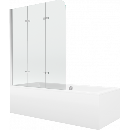 Mexen Cube cadă dreptunghiulară 180 x 80 cm cu panou de acoperire și paravan cu 3 aripi de 120 cm, transparent, crom
