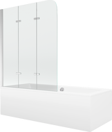 Mexen Cube cadă dreptunghiulară 180 x 80 cm cu panou de acoperire și paravan cu 3 aripi de 120 cm, transparent, crom