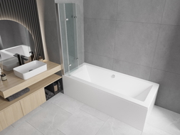 Mexen Cube téglalap alakú kád 180 x 80 cm burkolattal és 3 szárnyú paravánnal 120 cm, átlátszó, króm - 550518080X9012030100