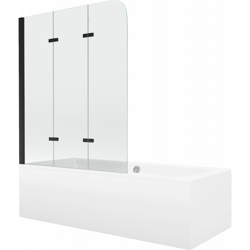 Mexen Cube 180 x 80 cm-es téglalap alakú kád burkolattal és 3 szárnyú, 120 cm-es paravánnal, átlátszó, fekete
