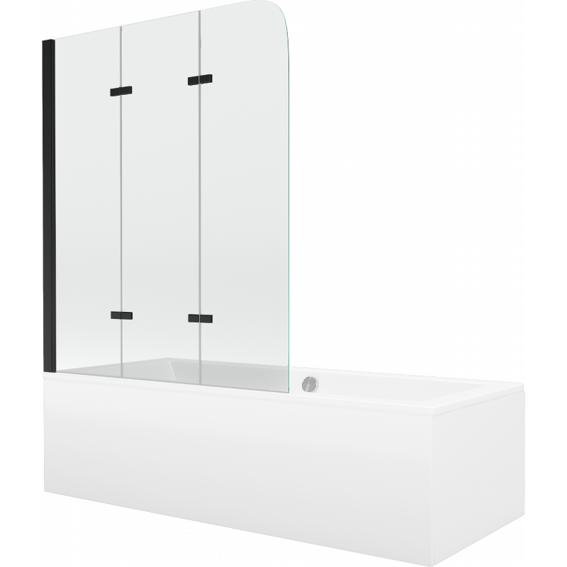 Mexen Cube téglalap alakú kád 180 x 80 cm burkolattal és 3-szárnyú paravánnal 120 cm, átlátszó, fekete - 550518080X9012037000