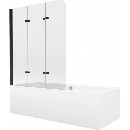 Mexen Cube 180 x 80 cm-es téglalap alakú kád burkolattal és 3 szárnyú, 120 cm-es paravánnal, átlátszó, fekete