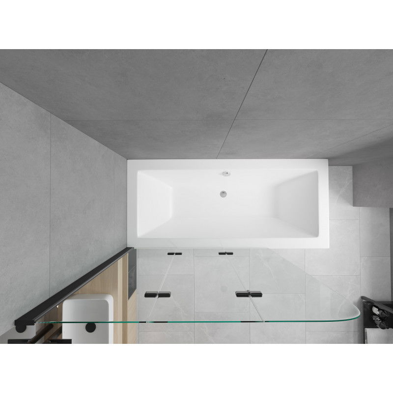 Mexen Cube téglalap alakú kád 180 x 80 cm burkolattal és 3-szárnyú paravánnal 120 cm, átlátszó, fekete - 550518080X9012037000