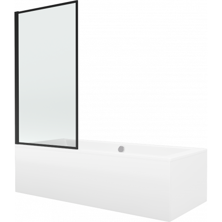 Mexen Cube cadă dreptunghiulară 180 x 80 cm cu carcasă și paravan cu 1 canat 70 cm, model fix negru - 550518080X9307007070
