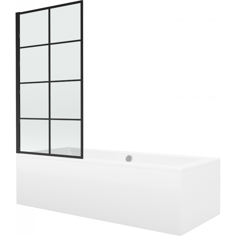 Mexen Cube téglalap alakú kád 180 x 80 cm burkolattal és 1-szárnyú 70 cm-es paravánnal, fekete fix minta
