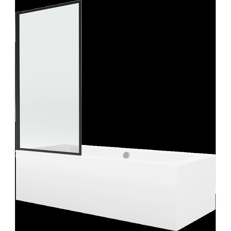 Mexen Cube cadă dreptunghiulară 180 x 80 cm cu panouri si paravan cu 1 aripă 70 cm, Model negru - 550518080X9307017070