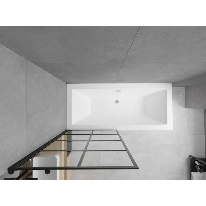 Mexen Cube baie dreptunghiulară 180 x 80 cm cu carcasă și paravan cu 1 canat 70 cm, model negru - 550518080X9307017077