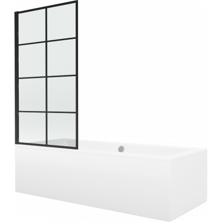 Mexen Cube Mexen Cube téglalap alakú kád 180 x 80 cm burkolattal és 1-szárnyú paravánnal 80 cm, fekete minta