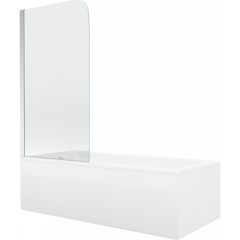 Mexen Cubik cadă dreptunghiulară 150 x 70 cm cu panouri si paravan cu 1 aripă 70 cm, transparent, Crom - 550315070X9007010100