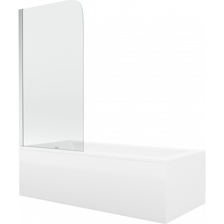 Mexen Cubik cadă dreptunghiulară 150 x 70 cm cu panouri si paravan cu 1 aripă 70 cm, transparent, Crom - 550315070X9007010100