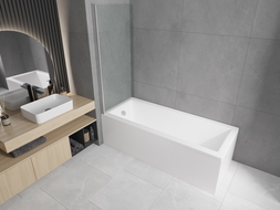 Mexen Cubik cadă dreptunghiulară 150 x 70 cm cu panou frontal și ecran lateral cu un singur panou 70 cm, transparent, crom