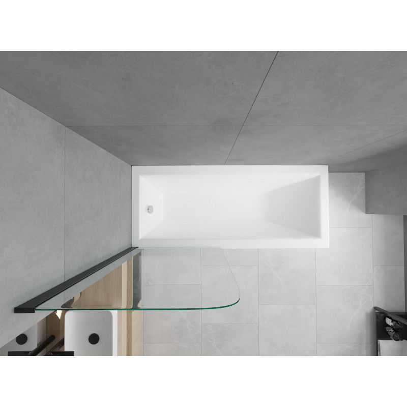 Mexen Cubik cadă dreptunghiulară 150 x 70 cm cu panou și paravan cu 1 aripă 70 cm, transparent, negru - 550315070X9007017000
