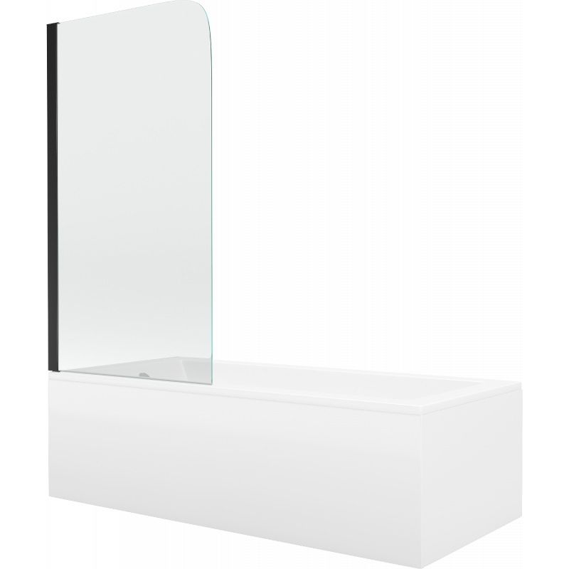 Mexen Cubik cadă dreptunghiulară 150 x 70 cm cu carcasă și paravan cu 1 panou de 70 cm, transparent, negru