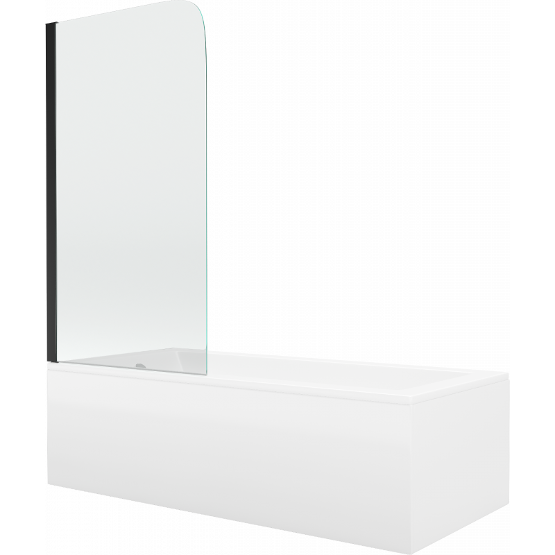 Mexen Cubik téglalap alakú kád 150 x 70 cm burkolattal és 1-szárnyú paravánnal 70 cm, átlátszó, fekete - 550315070X9007017000