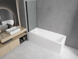 Mexen Cubik cadă dreptunghiulară 150 x 70 cm cu panouri si paravan cu 1 aripă 70 cm, transparent, Neagră - 550315070X9007017000