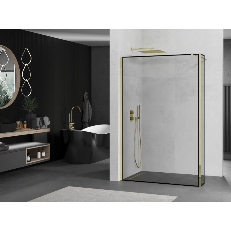 Mexen Kioto Walk-in zuhanyfal 160 x 40 cm, fekete keret, arany - 800-160-212-50-70-040
