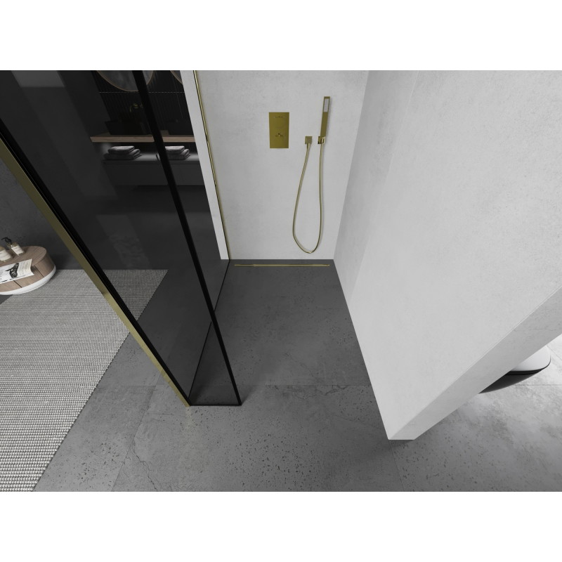 Mexen Kioto Walk-in zuhanyfal 160 x 40 cm, fekete keret, arany - 800-160-212-50-70-040
