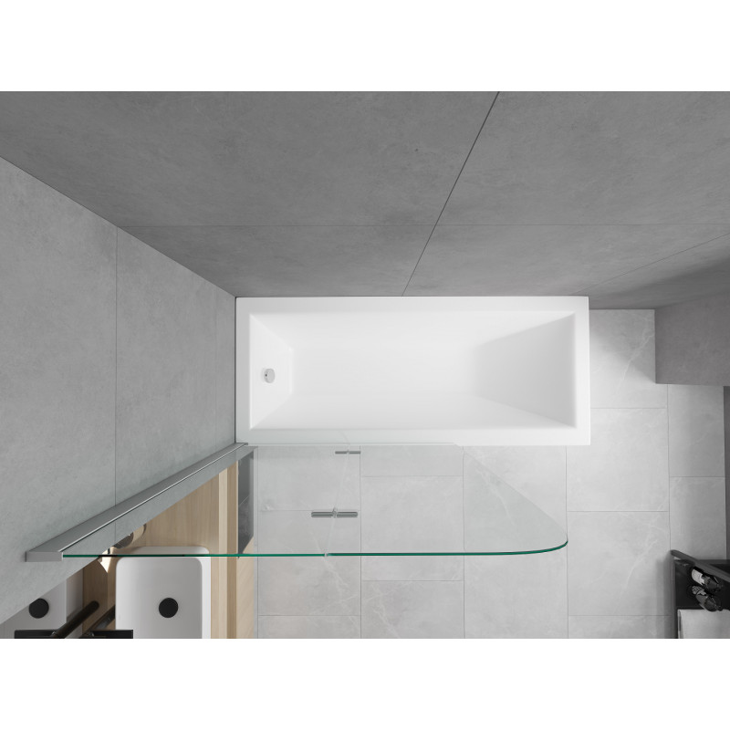 Mexen Cubik téglalap alakú kád 150 x 70 cm burkolattal és 2 szárnyú 80 cm-es paravánnal, átlátszó, króm