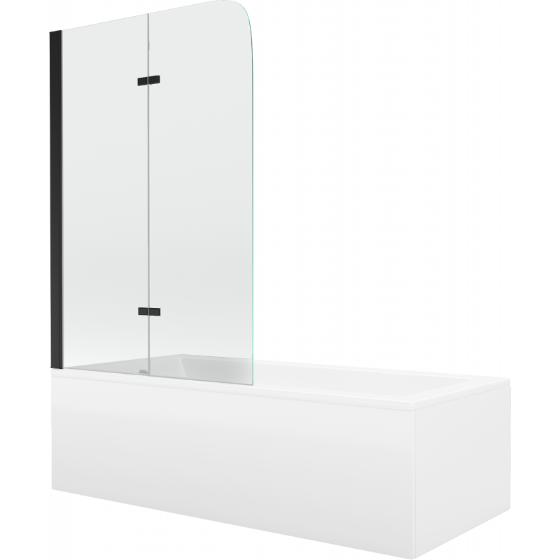 Mexen Cubik téglalap alakú kád 150 x 70 cm burkolattal és 2-szárnyú paravánnal 80 cm, átlátszó, fekete - 550315070X9008027000