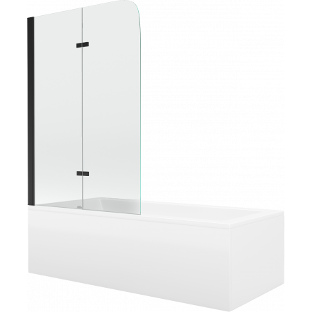 Mexen Cubik cadă dreptunghiulară 150 x 70 cm cu mască și paravan cu 2 uși de 80 cm, transparent, negru - 550315070X9008027000