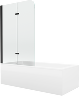 Mexen Cubik cadă dreptunghiulară 150 x 70 cm cu panouri si paravan cu 2 aripi 80 cm, transparent, Neagră - 550315070X9008027000