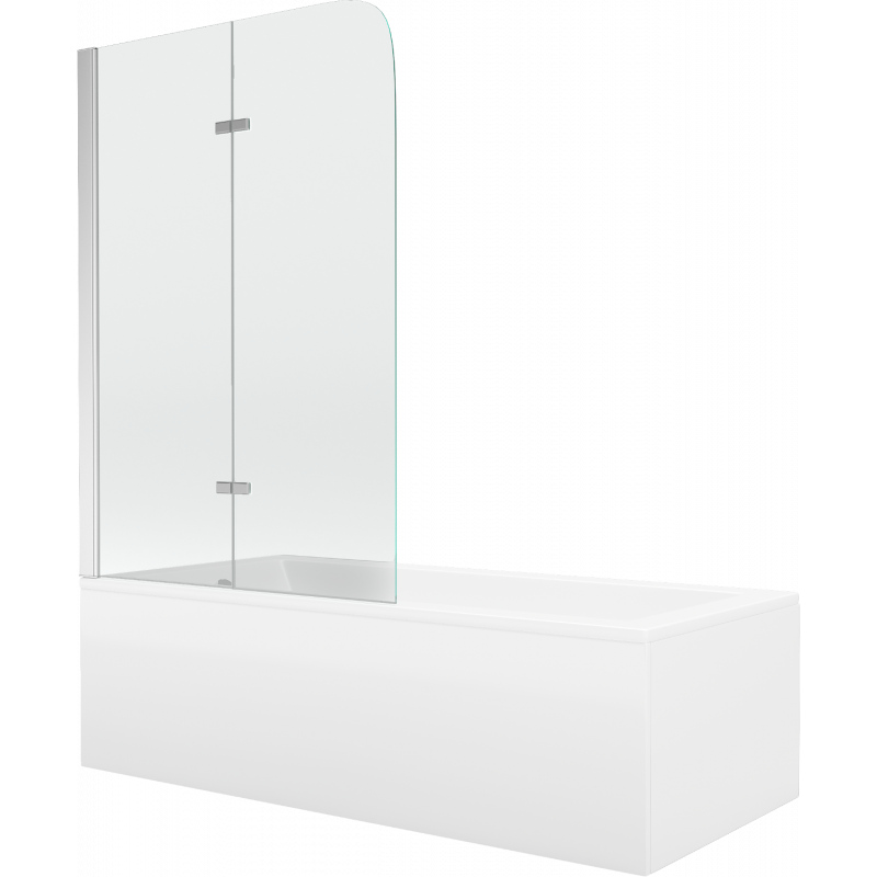 Mexen Cubik téglalap alakú kád 150 x 70 cm burkolattal és 2 szárnyas paravánnal 100 cm, átlátszó, króm