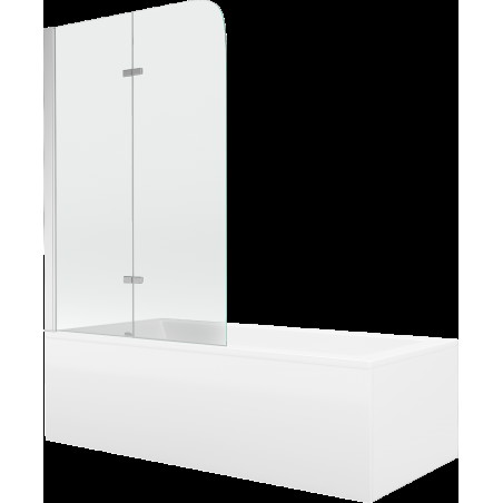 Mexen Cubik cadă dreptunghiulară 150 x 70 cm cu panouri si paravan cu 2 aripi 100 cm, transparent, Crom - 550315070X9010020100