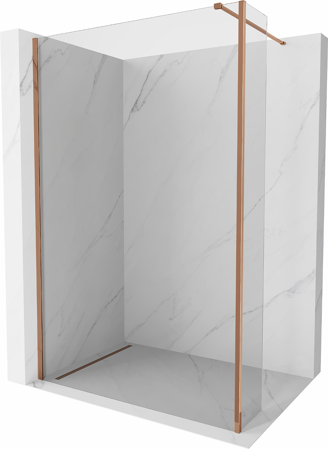 Mexen Kioto perete de duș Walk-in 155 x 30 cm, transparent, aur roz - 800-155-212-60-00-030