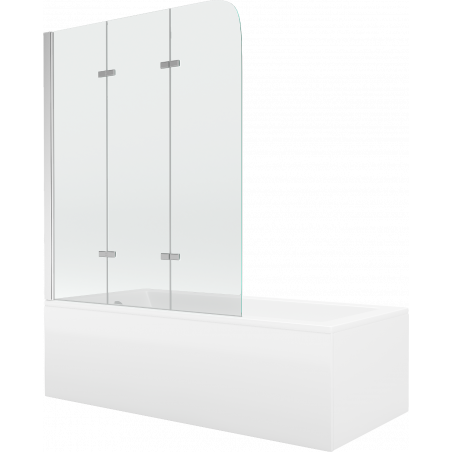 Cada dreptunghiulară Mexen Cubik 150 x 70 cm cu carcasă și paravan cu 3 panouri 120 cm, transparent, crom - 550315070X901203010?