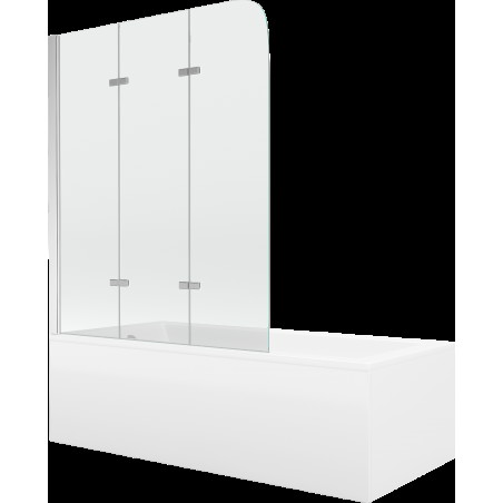 Mexen Cubik cadă dreptunghiulară 150 x 70 cm cu panouri si paravan cu 3 aripi 120 cm, transparent, Crom - 550315070X9012030100