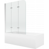 Mexen Cubik cadă dreptunghiulară 150 x 70 cm cu panouri si paravan cu 3 aripi 120 cm, transparent, Crom - 550315070X9012030100