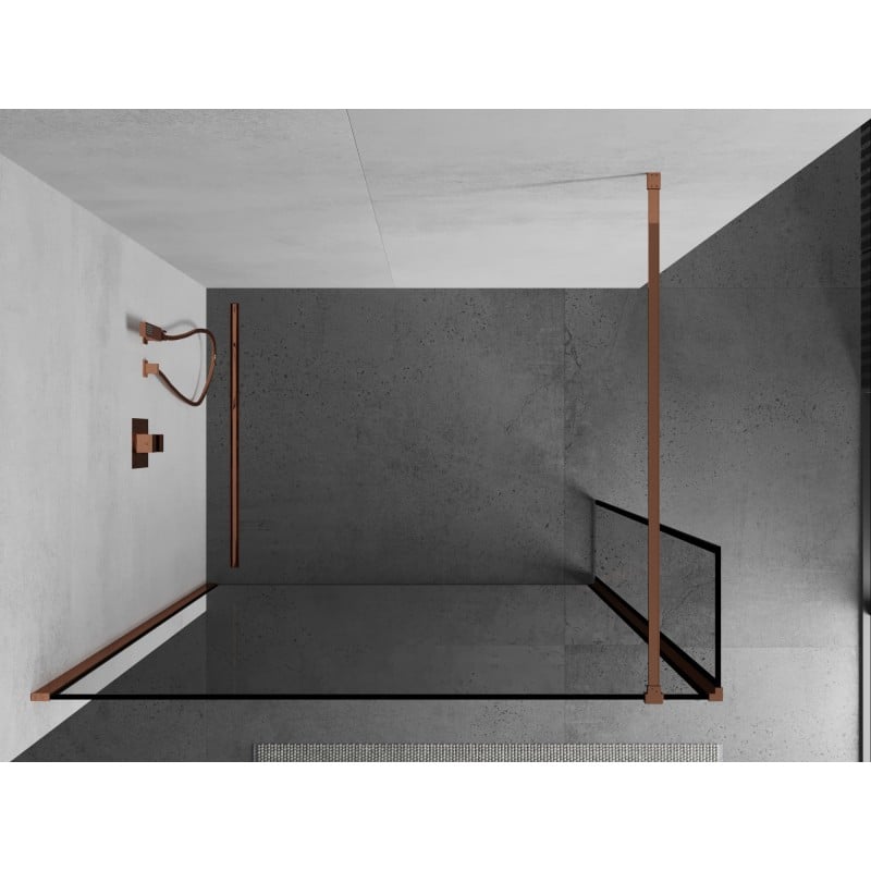 Mexen Kioto perete de duș Walk-in 140 x 40 cm, cadru negru, aur roz - 800-140-212-60-70-040