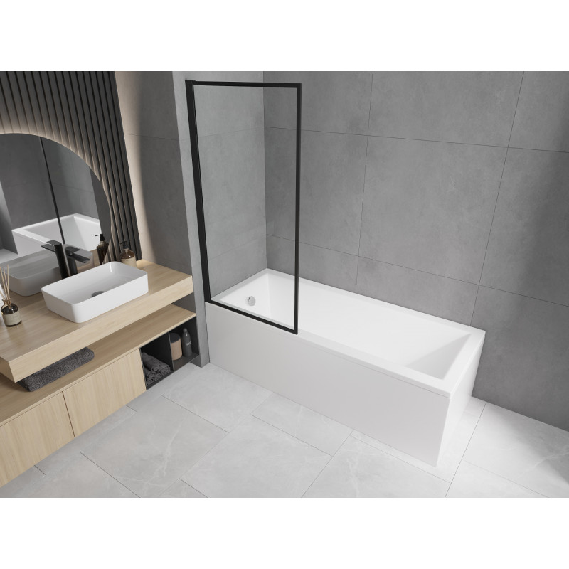 Mexen Cubik cadă dreptunghiulară 150 x 70 cm cu carcasă și paravan cu 1 panou 70 cm, model negru - 550315070X9307017070