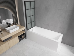 Mexen Cubik téglalap alakú kád 150 x 70 cm és burkolattal és 1 szárnyas kádparavánnal 70 cm, Fekete minta - 550315070X9307017077