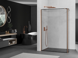 Mexen Kioto zuhanyfal Walk-in 110 x 40 cm, fekete keret, kefélt réz - 800-110-212-65-70-040