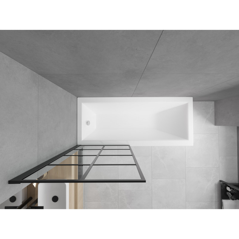 Mexen Cubik téglalap alakú kád 150 x 70 cm burkolattal és 1-szárnyú 80 cm-es paravánnal, fekete fix minta