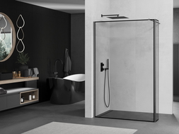 Mexen Kioto zuhanyfal Walk-in 150 x 30 cm, fekete keret, gun szürke kefe - 800-150-212-66-70-030