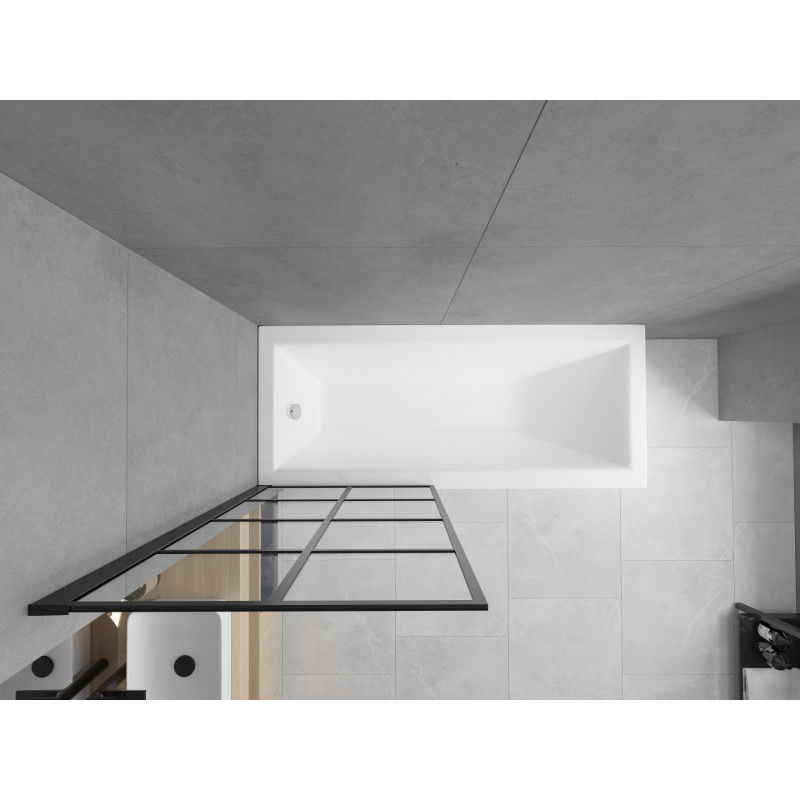 Mexen Cubik téglalap alakú fürdőkád 150 x 70 cm, burkolattal és 1-szárnyú paravánnal 80 cm, fekete minta - 550315070X9308017077