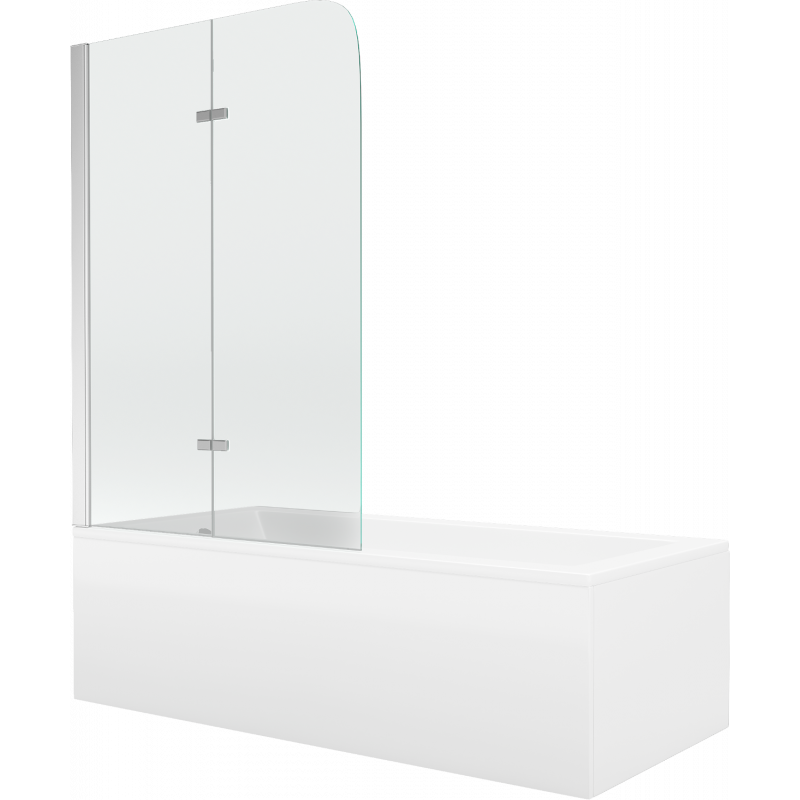 Mexen Cubik cadă dreptunghiulară 160 x 70 cm cu panou și paravan cu 2 canaturi 80 cm, transparent, crom - 550316070X9008020100