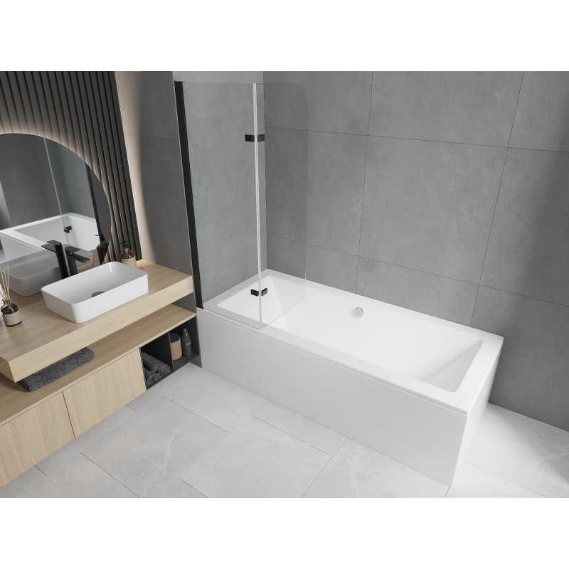 Mexen Cubik cadă dreptunghiulară 160 x 70 cm cu mască și paravan cu 2 foi 80 cm, transparent, negru - 550316070X9008027000